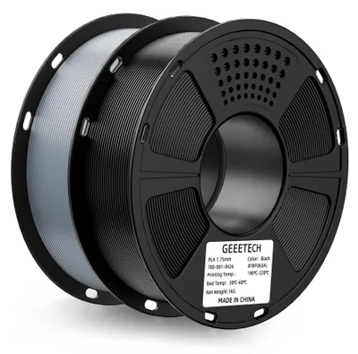 Zdjęcie produktu dla GEEETECH PLA, filament w kolorze czarnym/szarym, 2 rolki po 1 kg, przeznaczony do drukarek 3D