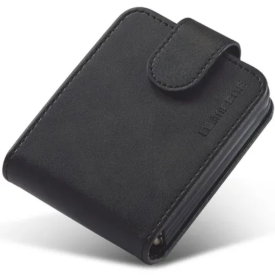 Obrázek produktu pro Pouzdro pro Samsung Galaxy Z Flip 3 5G, kožené flipové pouzdro s magnetickým uzávěrem a stojánkem, ochranné pouzdro černé