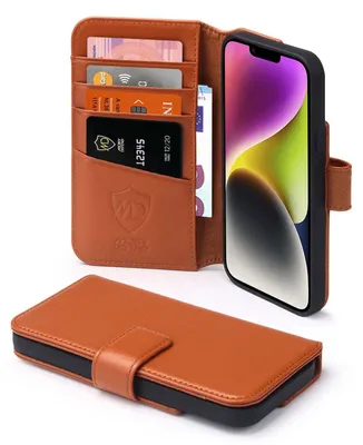 Productafbeelding van MobyDefend Hoesje - Geschikt voor iPhone 14 Plus - Luxe Leren Wallet Bookcase - Lichtbruin