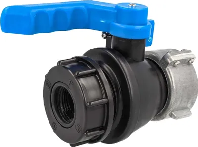 Produktbild von tecuro IBC Adapter Kugelventil mit Adapter auf 1 Zoll Innengewinde, beidseitig Grobgewinde S60 x 6