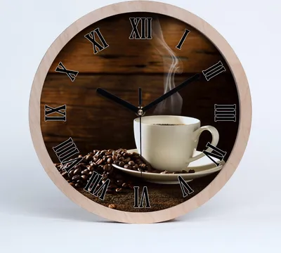 Produktbild von Holzuhr 25fi cm wanduhr - schwarze Spitzen - Tasse Kaffee