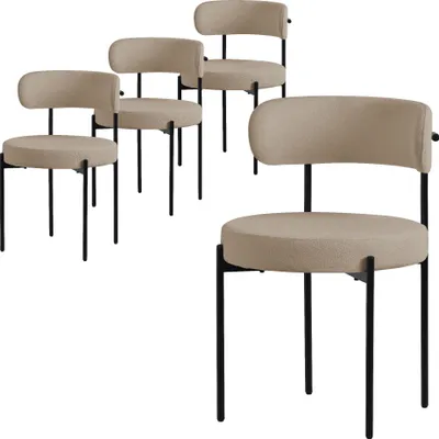 Obrázok produktu pre ML-Design jedálenské stoličky sada 4, kuchynská stolička, z látky Teddy hnedej farby, stolička do obývačky s operadlom, čalúnené stoličky s kovovými nohami, kreslo do obývačky