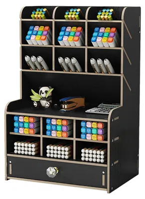 Produktbild von Stiftehalter aus Holz mit Schublade, DIY-Stiftehalter, Schreibtisch-Organizer, Bürobedarf