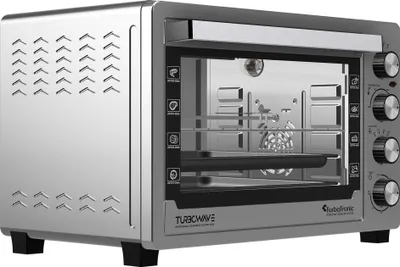 Produktbild von TurboTronic Minibackofen - EVS45 - 45 Liter  mit Umluft und Drehspieß, Edelstahl, inkl. 2x Backblech, 2000W Mini Tisch Backofen Camping Pizzaofen Klein/Groß Kompakt Ofen mit Timer & Innenbeleuchtung