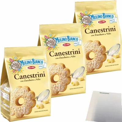 Produktbild von Mulino Bianco Canestrini Kekse mit Puderzucker 3er Pack (3x200g Beutel) + usy Block