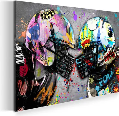 Produktbild von Football Helme Graffiti Rugby Wandbild Leinwandbild Pop Art XL Wanddeko: 120x80x4cm