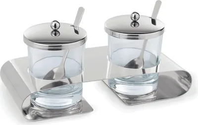 Produktbild von 5x Menage mit 2 Edelstahllöffeln 200 ml Chromnickelstahl / Glas