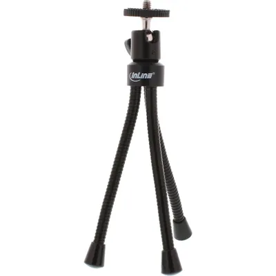Image de InLine® 48006S Mini trépied 190mm avec tête sphérique, pieds flexibles en métal noir avec embouts en caoutchouc