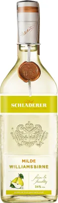 A bottle of Schladerer Milde Williamsbirne liqueur.
