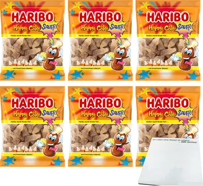 Produktbild von Haribo Happy Cola sauer 6er Pack (6x175g Beutel) + usy Block