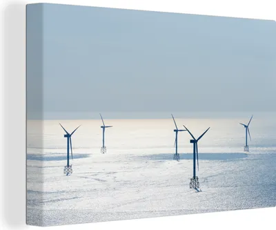 Produktbild von OneMillionCanvasses® - Leinwandbilder - Bild auf Leinwand Wandbild Leinwandbild Nordsee - Windmühle - Sonne, 30x20 cm, Kunstdruck Wandkunst Gemälde auf Holzrahmen
