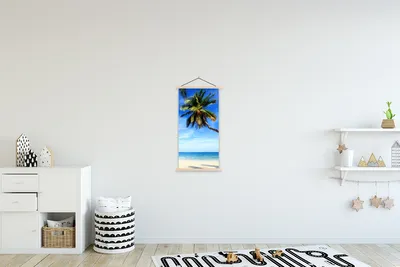 Produktbild von MuchoWow® Textilposter Palmen - Strand - Meer 40x80 cm mit holzfarbenen Rahmen - Wohnzimmer