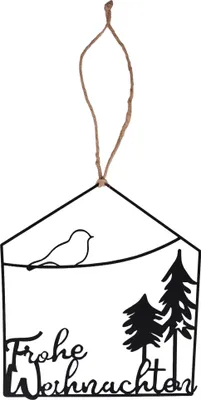 Produktbild von Aufhänger Metall Hausform Frohe Weihnachten und Landschaft schwarz