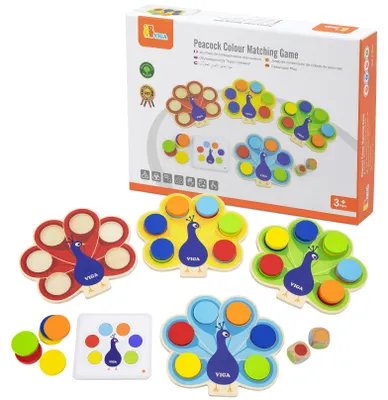 Produktbild von VIGA Holzspiel „Farben zuordnen – Pfauenfeder“ nach Montessori + Karten