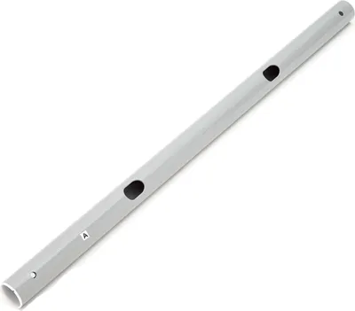 A single gray horizontal pool pole with two oval cutouts and a small circular cutout at one end, lying diagonally on a white background.