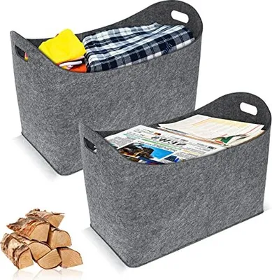Image de YARDIN XXL Panier à bois pour bois de chauffage avec poignées renforcées Panier à bois de chauffage Panier en feutre Sacs à bois de chauffage Sacs à provisions Sacs à livres 【4 pièces Gris clair】
