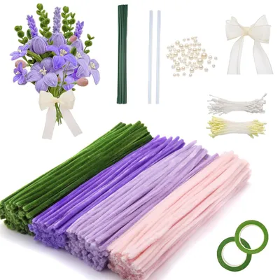 Produktbild von Pfeifenreiniger Blumen Set 400 Stück, lila, DIY Bastelset für Kinder