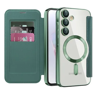 Immagine prodotto di Custodia per Samsung Galaxy A35 compatibile con MagSafe, custodia trasparente con portacarte, custodia in pelle con protezione per fotocamera verde