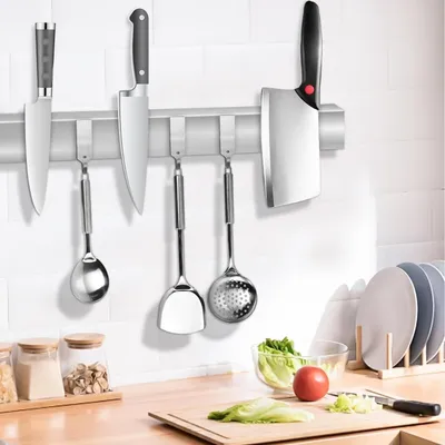 Produktbild von Magnetleiste Messer mit 3 Haken Edelstahl 40 cm