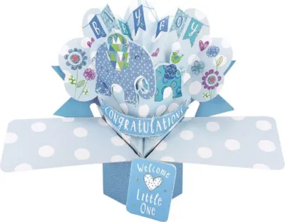 Produktbild von Grußkarte PopUp "Baby Boy" Elefant Babyparty Dekoration für Jungs