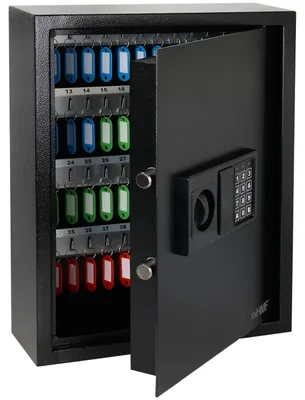 Zdjęcie produktu dla Szafka na klucze z elektronicznym zamkiem - 71 haczyków - 46 x 36 x 12 cm - stal - czarna