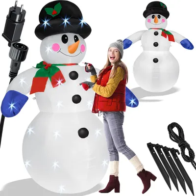 Image de Bonhomme de neige gonflable XXL KESSER® 240 cm Éclairage LED avec matériel de fixation et ventilateur silencieux Décoration de Noël Figurine de Noël Décoration de Noël Intérieur et extérieur Résistant aux intempéries IP44