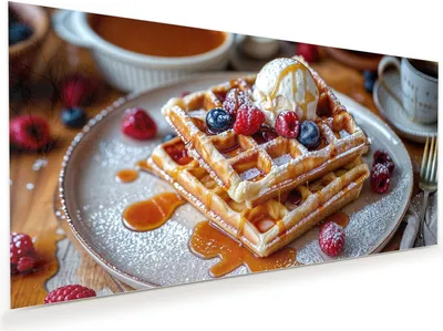 Produktbild von Glasbild 80x40cm in XXL für Wohnzimmer, Schlafzimmer Motiv Belgische Waffeln