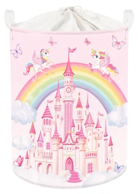 Produktbild von Omgoods – Faltbarer Wäschekorb für Kinder – Motiv: Regenbogen und Tiere – 63 Liter Fassungsvermögen