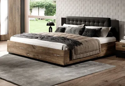 Immagine prodotto di Letto matrimoniale Sigma con imbottitura 160cm versione senza rete Flagstaf rovere scuro - silver app / nero