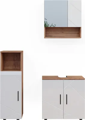 Produktbild von Badmöbel-Set Vicco Irma Weiß Hochglanz/Goldkraft Eiche 3 Teile, Model 40538