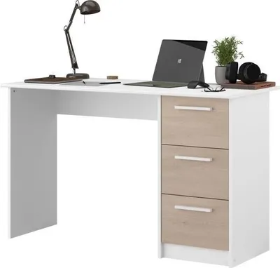 Image de Bureau Droit ESSENTIEL, 3 Tiroirs,Reproduction Chêne et Blanc, 121,2 x 55 x 74,5 cm, PARISOT
