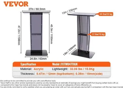 Immagine prodotto di Supporto per podio in acrilico, Design ergonomico, Struttura in acrilico trasparente, Nero