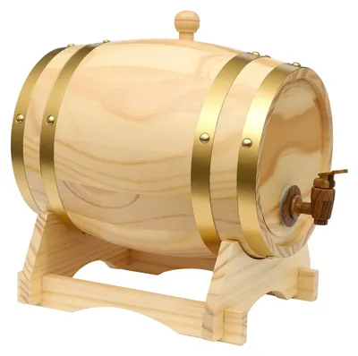 Produktbild von Vintage Weinfass aus Kiefernholz - Holzfass 5L - Wein- und Whiskyfass - Mit Zapfhahn - Mit Holzständer - Zur Lagerung und Ausschank