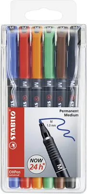 Image de Stylo à feuilles - STABILO OHPen universal - permanent medium - pack de 6 - avec 6 couleurs différentes