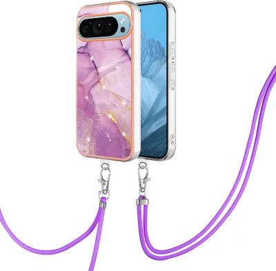Image de Etui avec sangle pour Google Pixel 9, bumper TPU souple, étui de protection, avec sangle ajustable Rose
