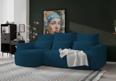 Produktbild von 4ALLHOME Ecksofa mit Schlaffunktion Travis, Couch, Sofa mit Bettkasten, Eckcouch, L-Form, Schlaffsofa, Universal, Cord Onega 10 Marineblau