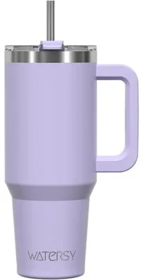 Immagine prodotto di Tazza termica da viaggio, 891 ml, color lilla, a doppia parete in acciaio inossidabile, isolata sottovuoto, a prova di perdite, con manico e cannuccia