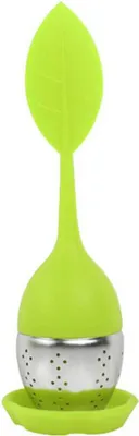 Imagen del producto de Infusor de té con forma de hoja de árbol, hecho de silicona y acero inoxidable, filtro para hojas sueltas (amarillo y verde)