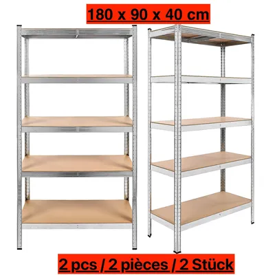Productafbeelding van xDays Stellingkast Metaal Set van 2 180x90x40 cm - 5 Planken à 175 kg - Zilver