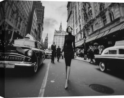 Zdjęcie produktu dla Fotografia mody – wydruk na płótnie – modelka na ulicy – 100 x 70 cm