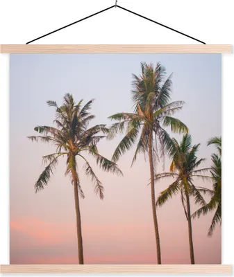 Produktbild von MuchoWow® Textilposter Tropisch - Palmen - Sonnenuntergang 120x120 cm mit holzfarbenen Rahmen - Textil-Poster
