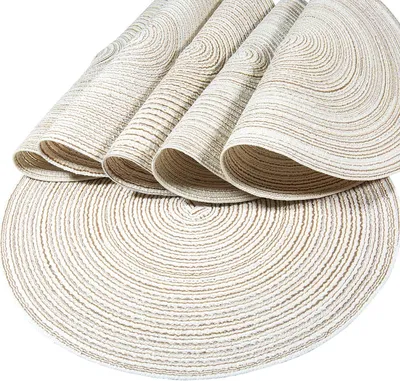 Imagen del producto de Posavasos redondos, juego de 6 unidades, color beige, hechos de lino, resistentes al calor, ideales para el comedor y la cocina