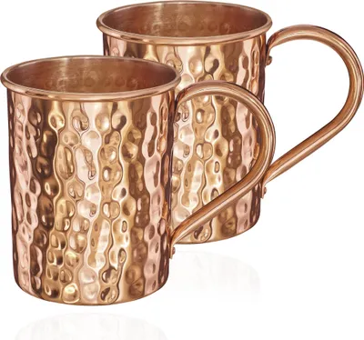 Produktbild von 2x 145g Kupferbecher reines Kupfer (100%) Kupfertasse Zylinder Moscow Mule 500ml