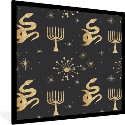 Produktbild von MuchoWow® Gerahmtes Poster Muster - Mond - Gold 40x40 cm - Poster mit Schwarzem Bilderrahmen Wandposter Rahmen Foto Bilder - Mit Rahmen - Wanddekoration Schlafzimmer