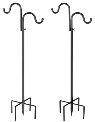 Produktbild von Garten Schäferstab Haken - Hook-B Vogelfutterhalter 2er Set - Schwerer Eisenstab - 5-Zinken Erdspieß - Für Futterspender, Laternen & Windspiele