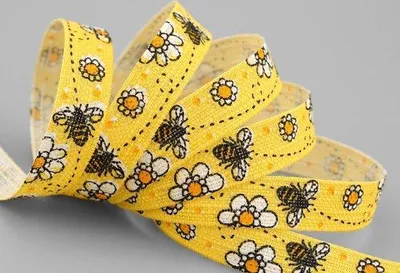 Image de Ruban en coton jaune, 20 m, motif floral, biodégradable