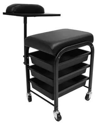 Obrázek produktu pro Manikúrní vozík – salonní vozík – 3 zásuvky – opěrka na ruce 36 × 17,5 cm, výška 64 cm – rozměry 38 × 30 × 50 cm – kovový rám – černý