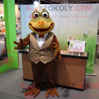 Obrázek produktu pro Postava REDBROKOLY maskota hnědé žáby oblečená s košilí a náušnicemi