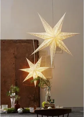 Produktbild von Weißer hängender Weihnachtsstern Spitze - 45 cm