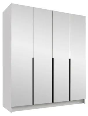Produktbild von MIRJAN24 Kleiderschrank Santi III, Schlafzimmer, Drehtürenschrank, mit Kleiderstange, Modern, Garderobenschrank, Metallgriffe (Farbe: Weiß / Weiß + Schwarz)